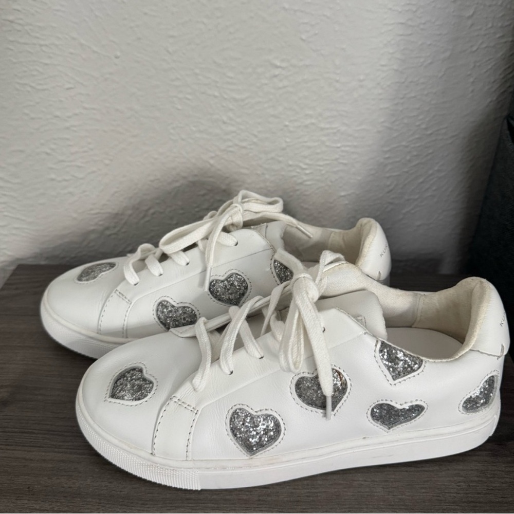 Kurt Geiger Kids White Sneakers with Glitter Hearts
